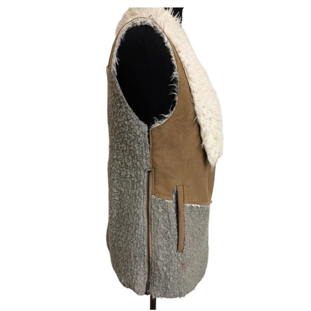 Anthropologie Saturday Sunday Mixed Media Faux Shearling Suede Vest Small - Picture 4 of 6
